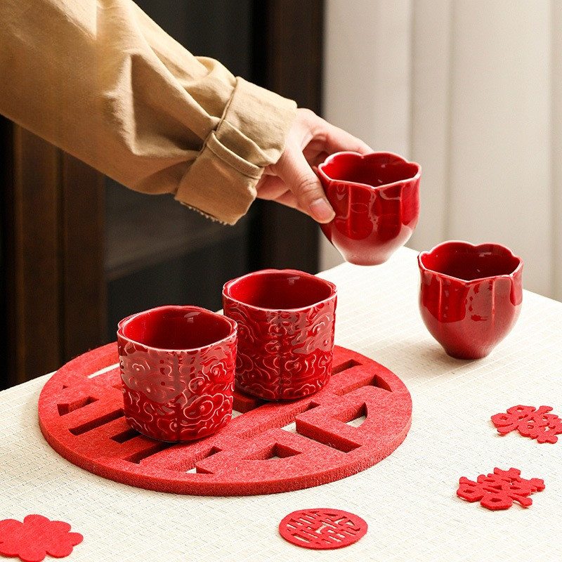 inese ceramic single cup tea set, tea cup, teacup master cup, wedng red newcomer tea cup, engagement