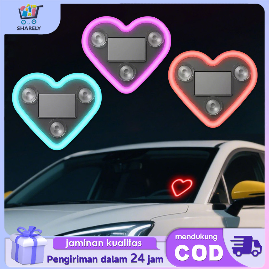 Lampu Neon LED Kaca Mobil Bentuk Hati Lampu LED Ambient Mobil Bertenaga Surya Dekorasi Mobil