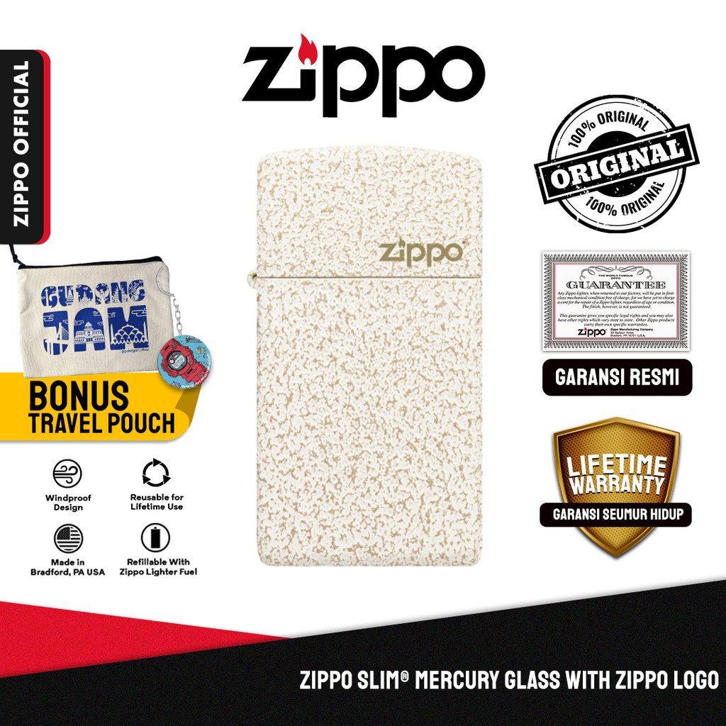 Zippo Slim® Mercury Glass With Zippo Logo 49265ZL | Garansi Lifetime | Original USA