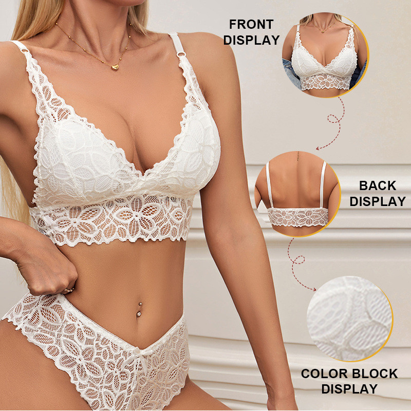 Gentle Trap COD  Set Bra Berkawat Renda Seksi, Bra Cup Segitiga Push-Up Tanpa Jahitan, Pakaian Dalam