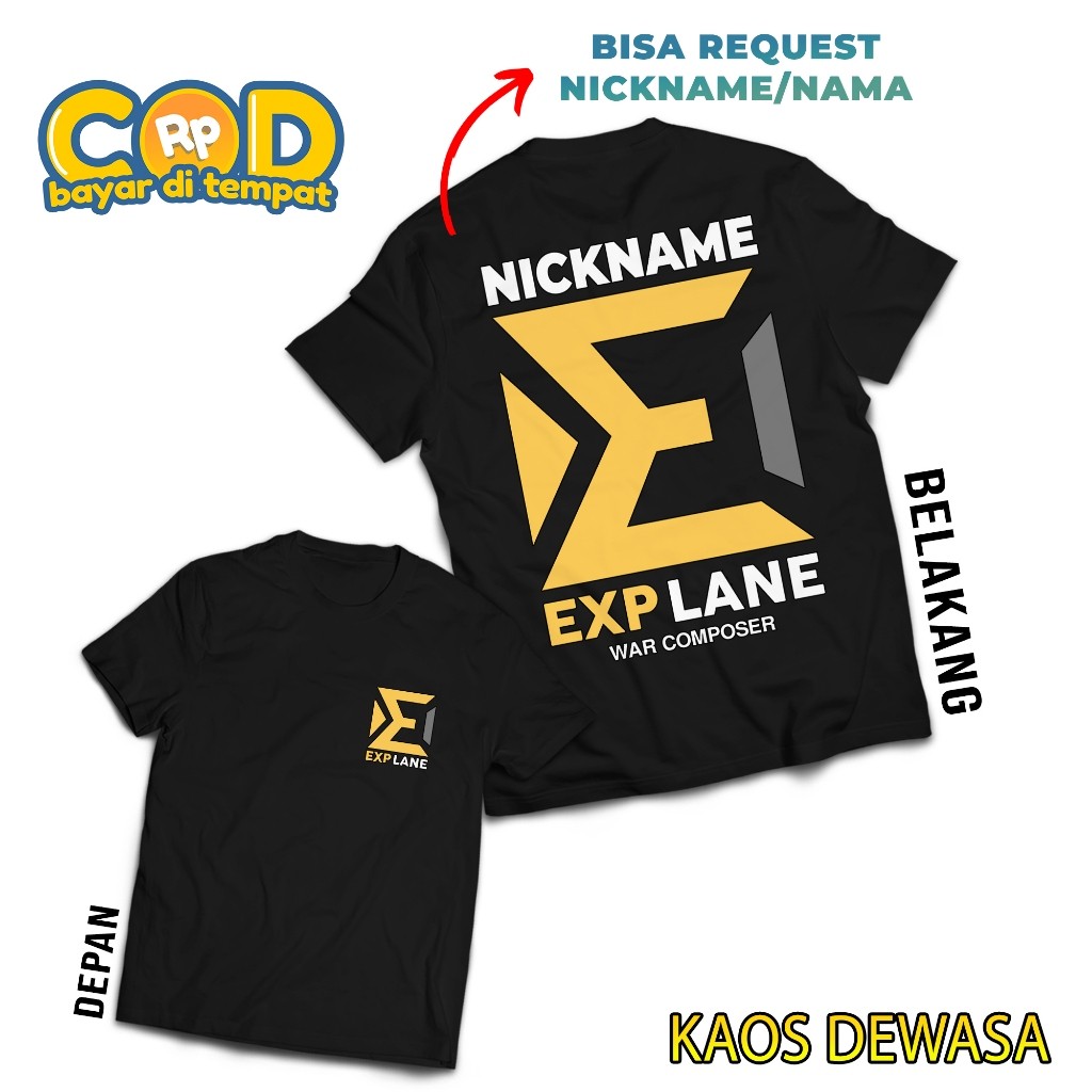 - KAOS TSHIRT MOBILE LEGEND EXP LANE - BAJU ML CUSTOM NAMA - KAOS DISTRO DEWASA