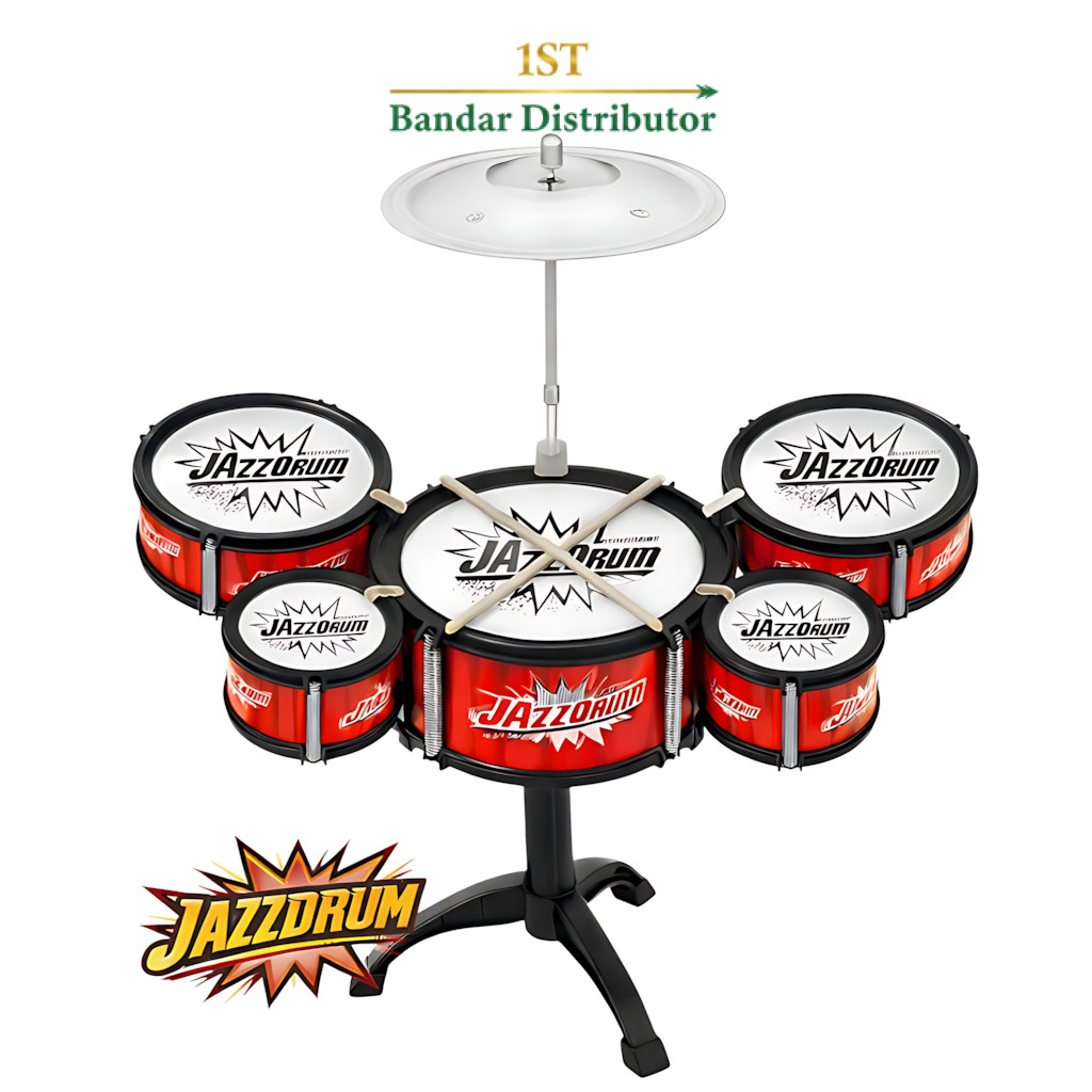 Mainan Drum Anak Set 5 Drum, 1 Simbal, dan 2 Stik, Alat Musik Perkusi Edukatif, Tinggi 40 cm, Warna 