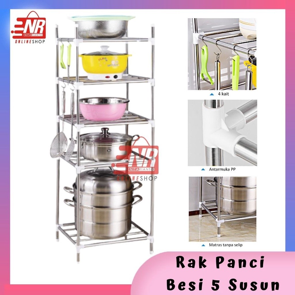 Ayumi Shop - Rak Panci 5 Susun / Rak Besi 5 Susun / Rak Dapur / Rak Besi Multifungsi / Rak Panci Sta