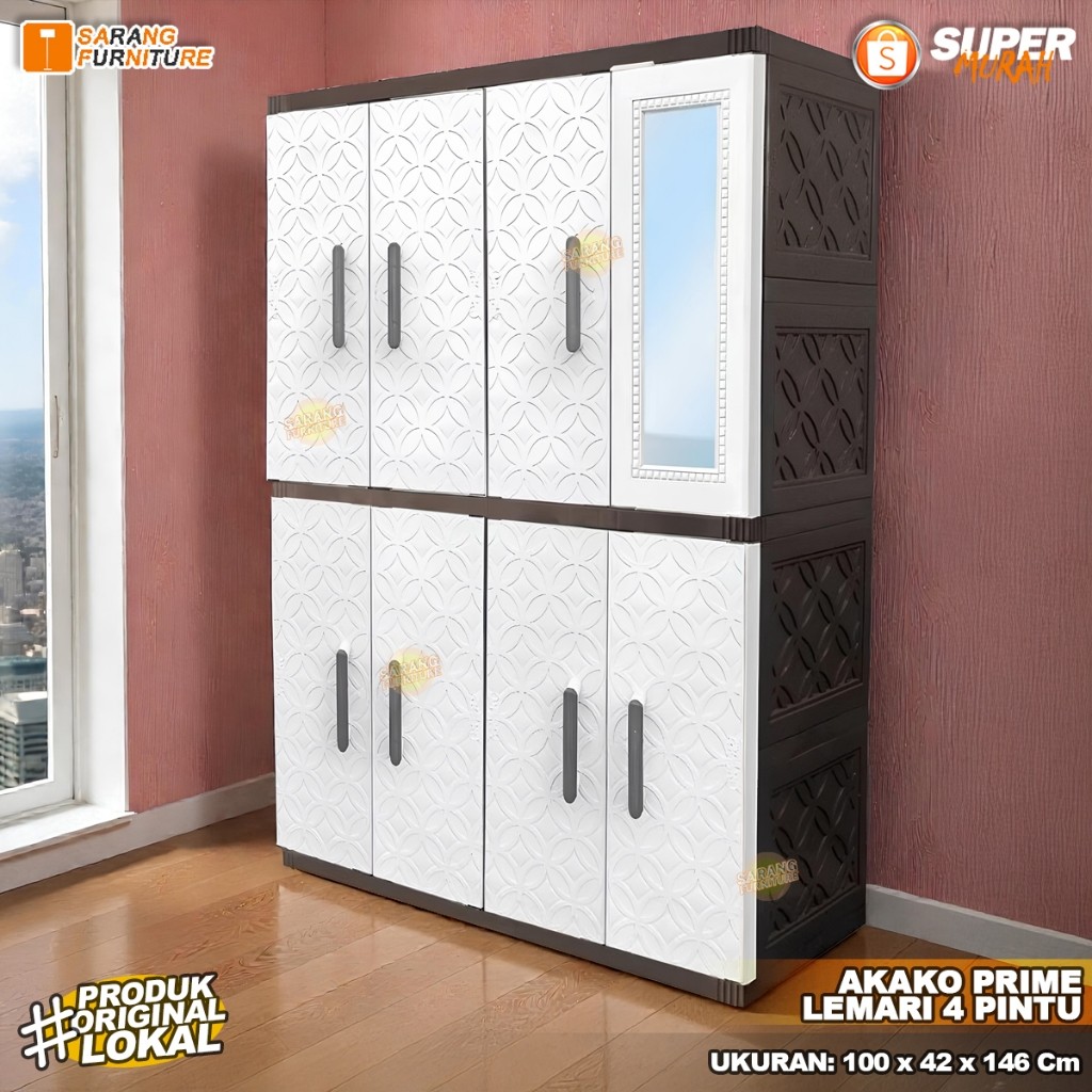 Akako Prime 4 Pintu Lemari Jumbo Lemari Pakaian Jumbo Lemari Plastik Cabinet Kaca Lemari Gantung