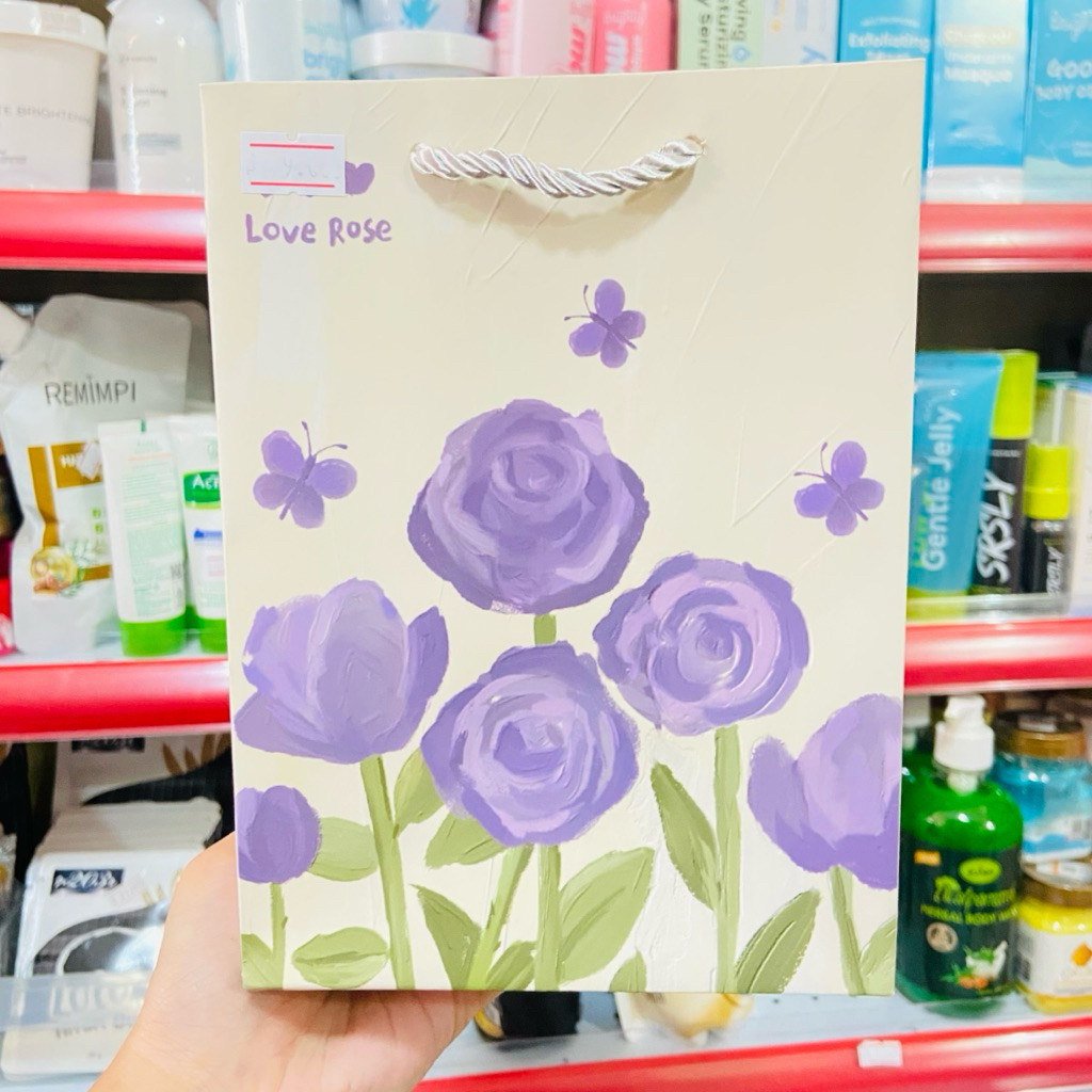 Paper bag kecil motif bunga aesthetic motif bunga random