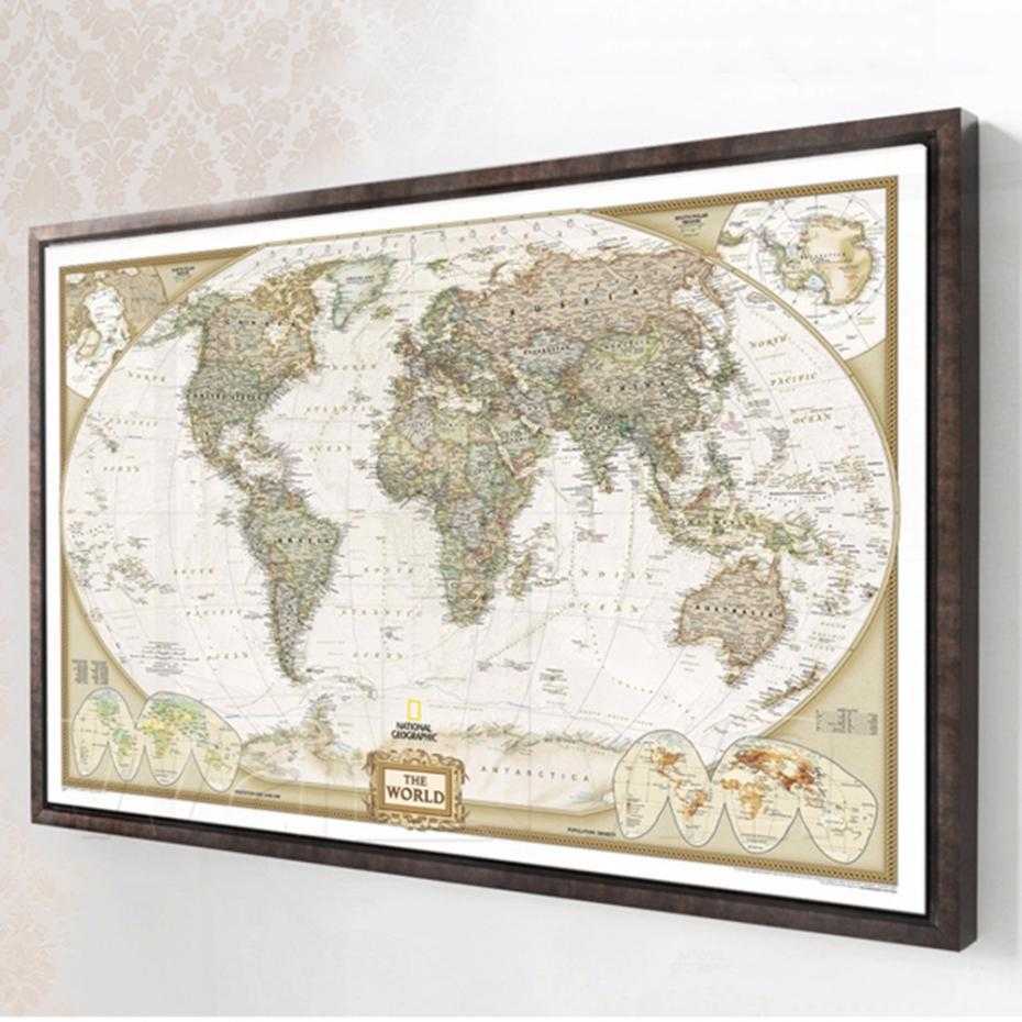 Poster Peta Dunia Vintage 103x69cm Jadul Kuno Style Kertas Kraft Matte Large World Map Dekorasi Dind