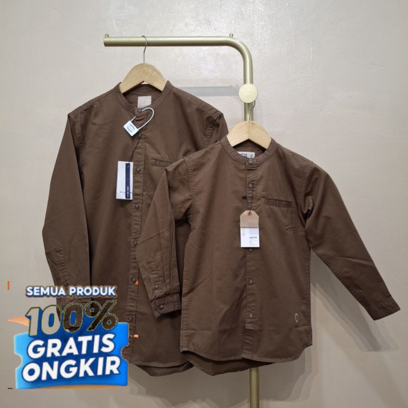 DARK BROWN COKLAT TANAH MAHOGANY SAJUAK PREMIUM MAHOGANY BAJU KEMEJA KOKO KEMKO COUPLE PASANGAN AYAH