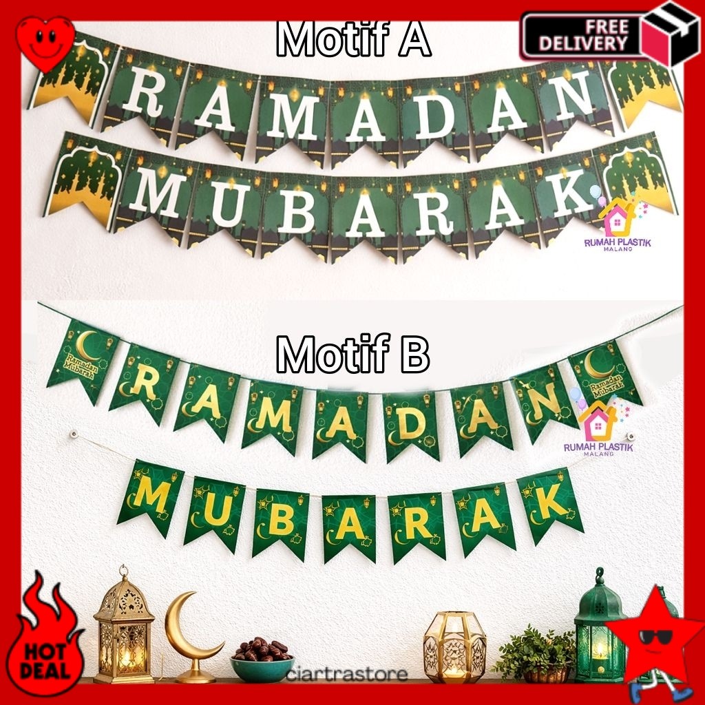 CS FLAG RAMADAN MUBARAK  kertas gantung banner ramadhan puasa lebaran eid idul fitri hiasan hias dek
