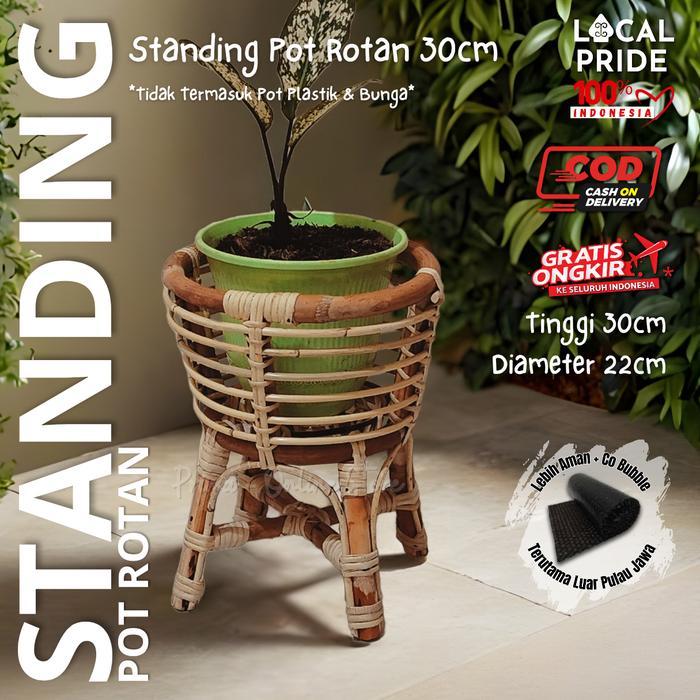 Standing Pot Rotan Alami & Sintetis Aesthetic Vas Bunga Rotan Ukuran 35 - 55 Cm Untuk Tanaman - Stan
