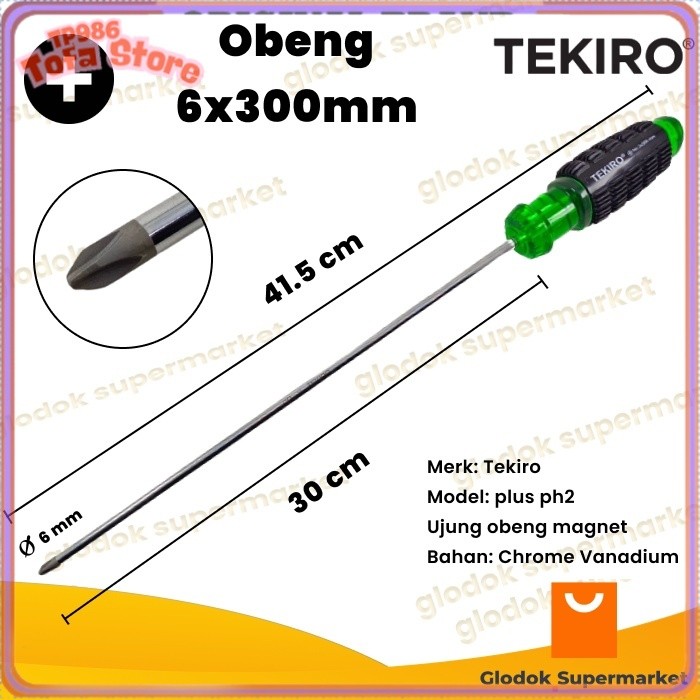 terlaris Obeng Plus 12 inch Tekiro Diameter 6mm Panjang Besi 30cm Magnet Gagang Karet