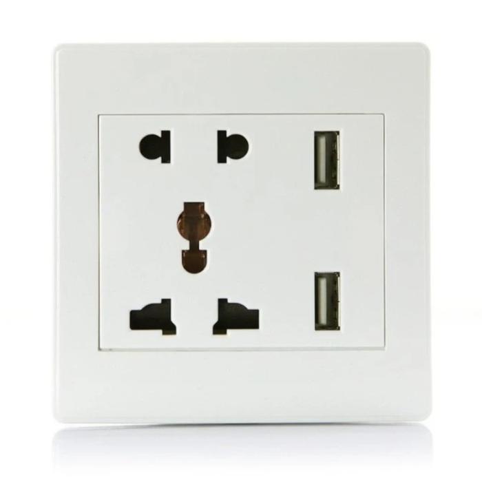 Stop Kontak tanam Universal 2 USB Putih