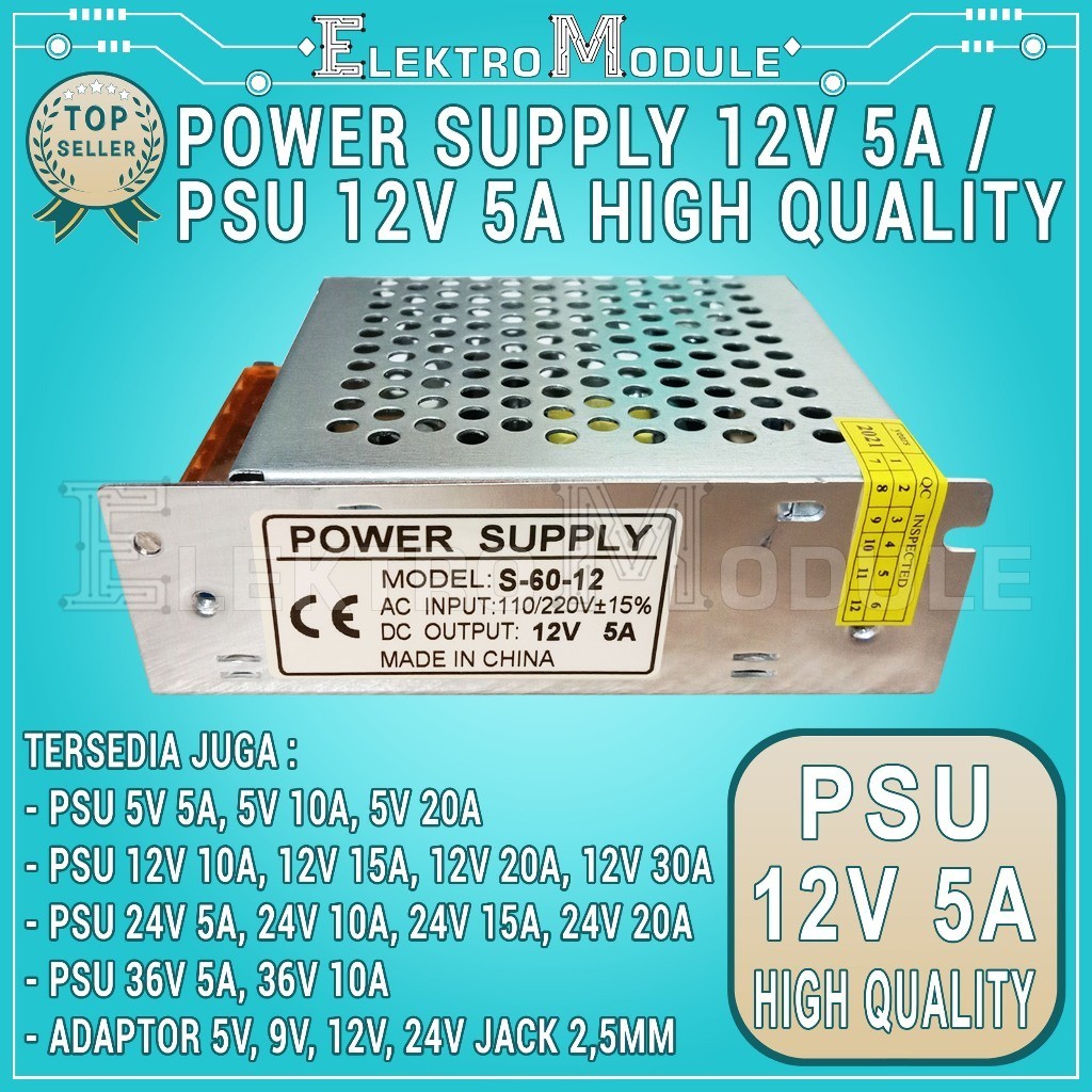 Power Supply 12V 5A Adaptor Trafo 12V 5A Led Lampu Strip 12 Volt 5 Ampere Power Supply 12V 5A Jaring