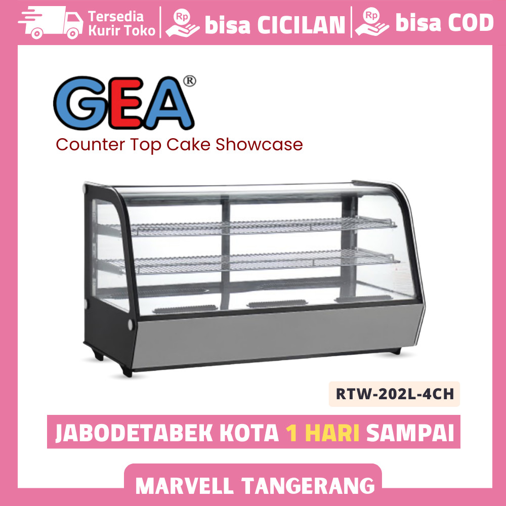 Kulkas Pendingin Etalase Kue Gea RTW-202L-4CH Counter Top Cake Showcase