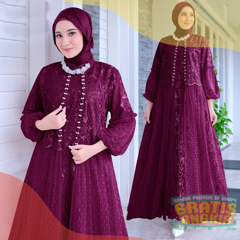 MAXI EFIKA M L XL XXL GAMIS PESTA GAMIS TILE MUTIARA GAMIS SERAGAMAN KONDANGANpakaian wanita lainnya