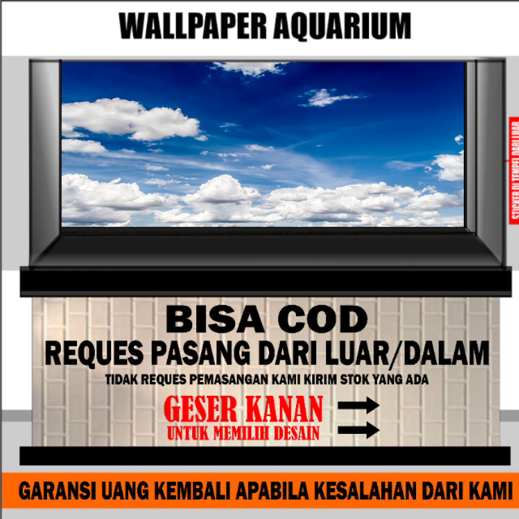 STICKER AQUARIUM / BACKGROUND AQUARIUM / WALLPAPER AQUARIUM CERAH/ AWAN/ PEMANDANGAN LANGIT