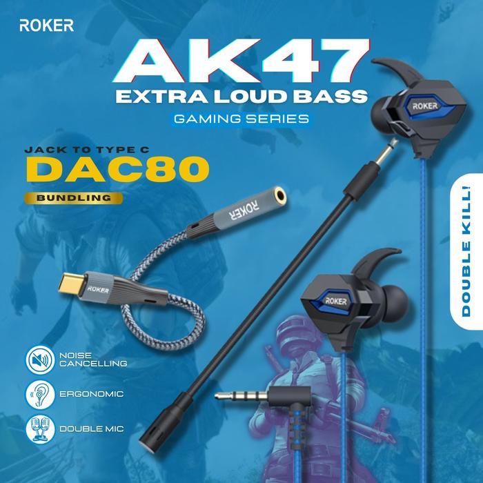 Earphone / headset Roker Gaming AK47 SUARA EXTRA LOUD BASS handsfree - ak47