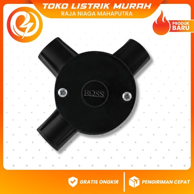 T-Dus Hitam 20mm BOSS / Kotak Sambung Kabel T-Doos 3 Cabang Pipa Listrik