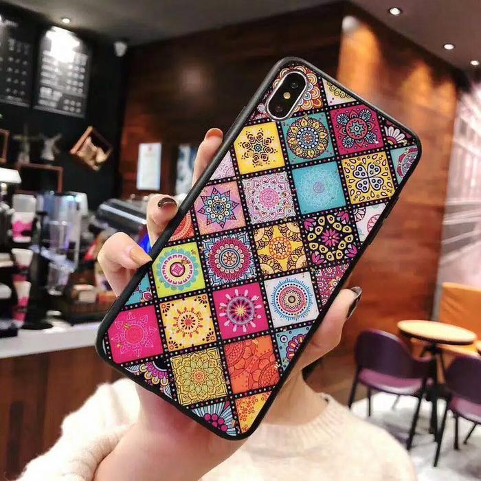 Crystal Glass Case Infinix Hot 7 Pro Hot 8 Hot 9 & Pop Socket - Polos (Batik)