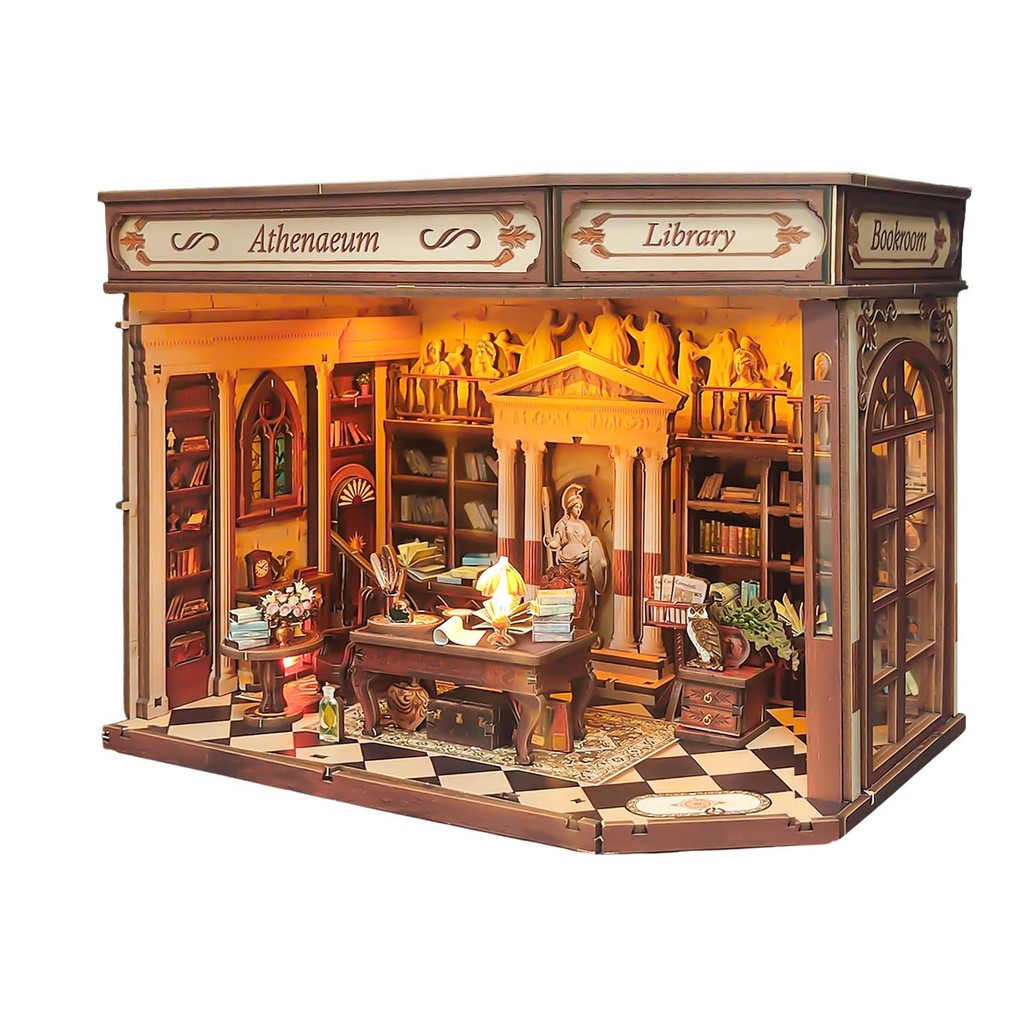 DIY Athena's Study Casa Wooden Miniature Model Kit 3D Puzzle Doll Houses With Furniture Dollhouse fo