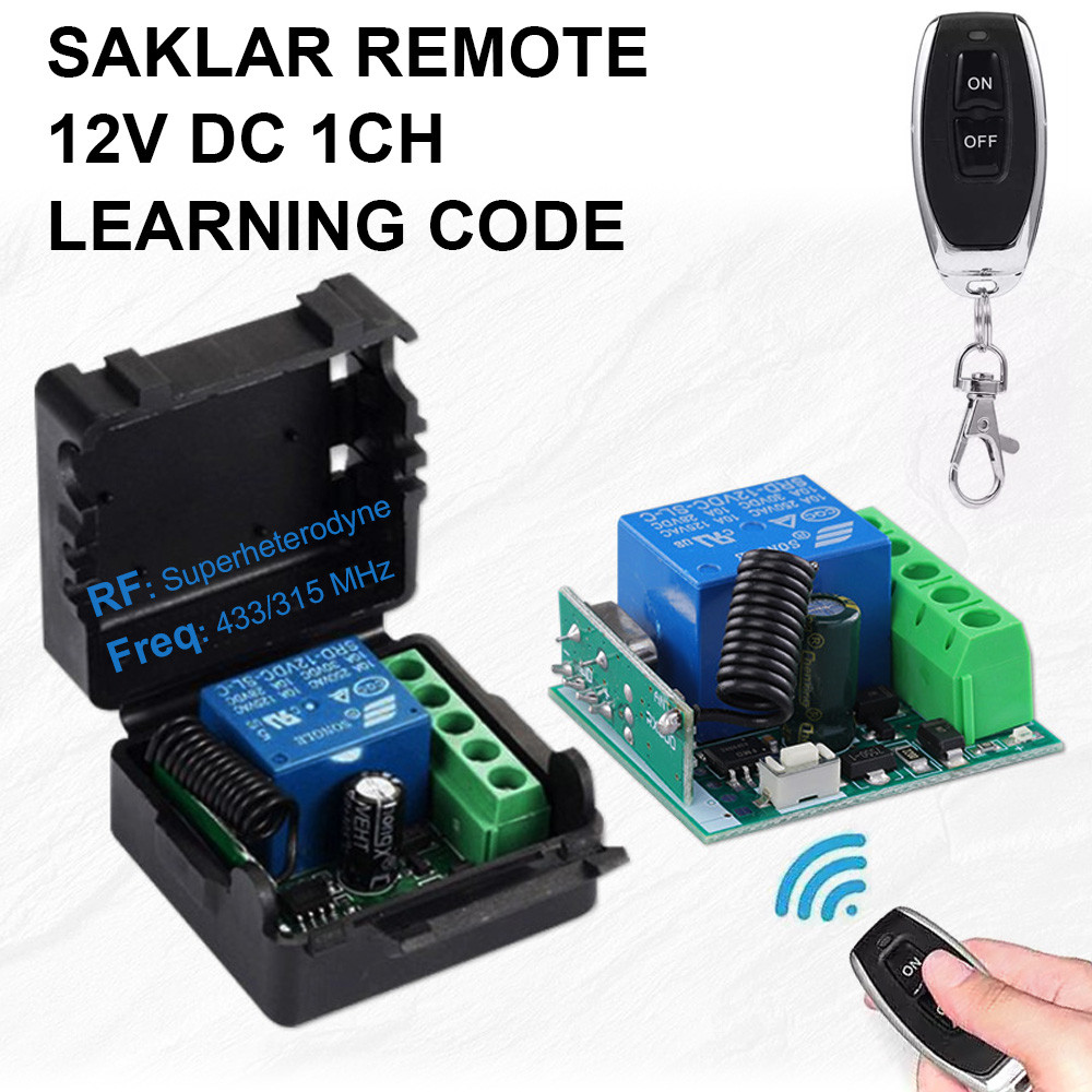 Remote Relay Universal 12V 1CH 433MHz RF Transmitter Receiver - Saklar Wireless untuk Gerbang Lampu 