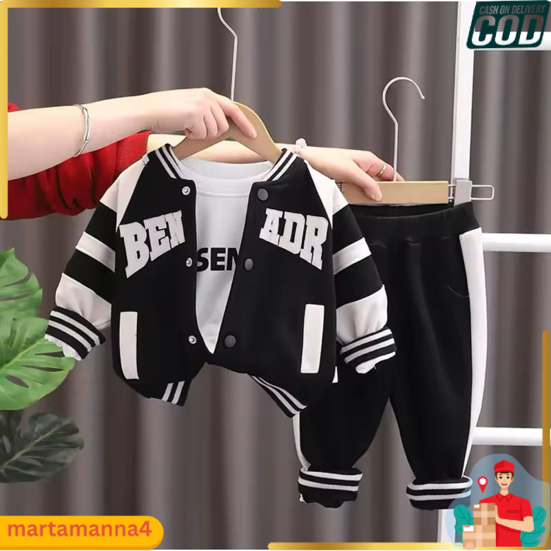 JUAL Setelan Jaket Anak Laki laki Dan Perempuan Usia 1-5 Tahun Set 3 in1 Pakaian Baseball Baju Koas 