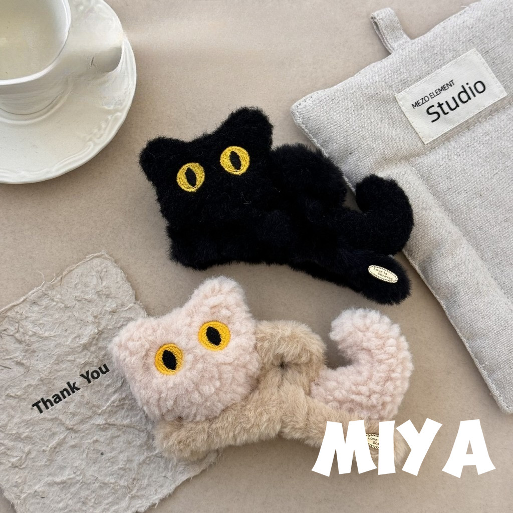 MIYA Klip Cakaran Kucing Tiga Dimensi Kartun Mewah Klip Hiu Rambut Putri Lucu Klip Rambut Di Belakan