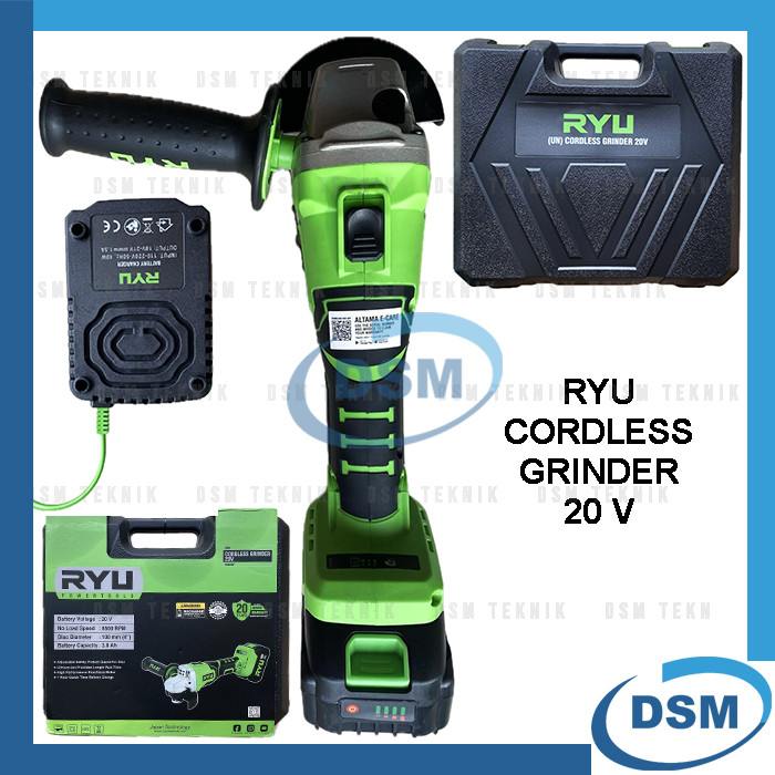 RYU CORDLES GRINDER 20V RCG20V MESIN GERINDA CAS BATERAI 4" INCH