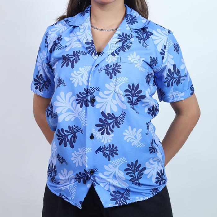 GOKS Baju Kemeja Motif Cowok Cewek Bali Pantai Surfing Hawai Dowear Kemeja Jumbo BUNGA BIRU 267 - De