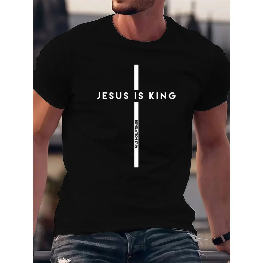 100% Katun Kaos Kristen Kasual - Yesus Adalah Raja Dengan Kaos Hadiah Golf Pesan Salib Dan Raja Raja