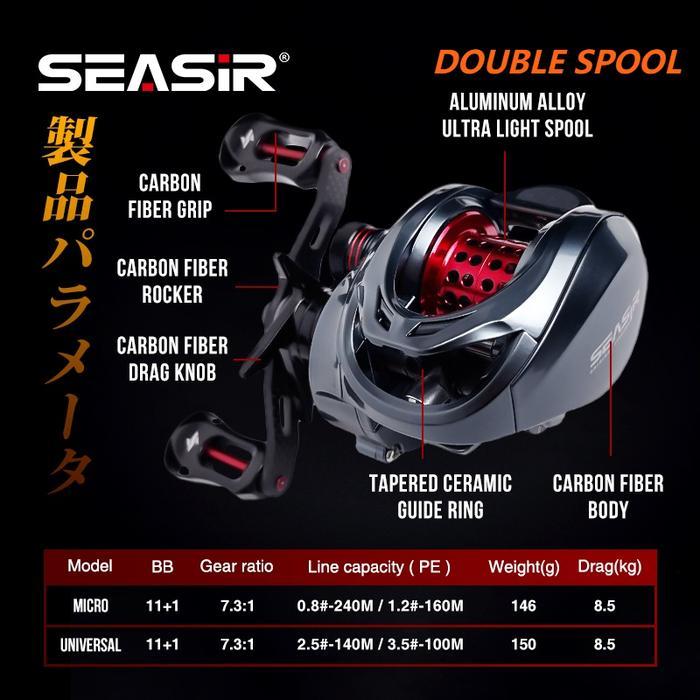 SEASIR MANSORY Reel Pancing Baitcasting, Kiri/Kanan 2 Kumparan + Gagang + Penutup Samping Keramik Hi
