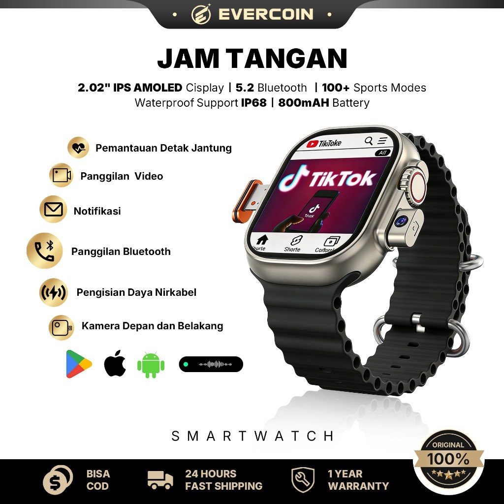 (BISA COD) ORIGINAL SMARTWATCH SERIES 8 EVERCOIN S8 MAX+