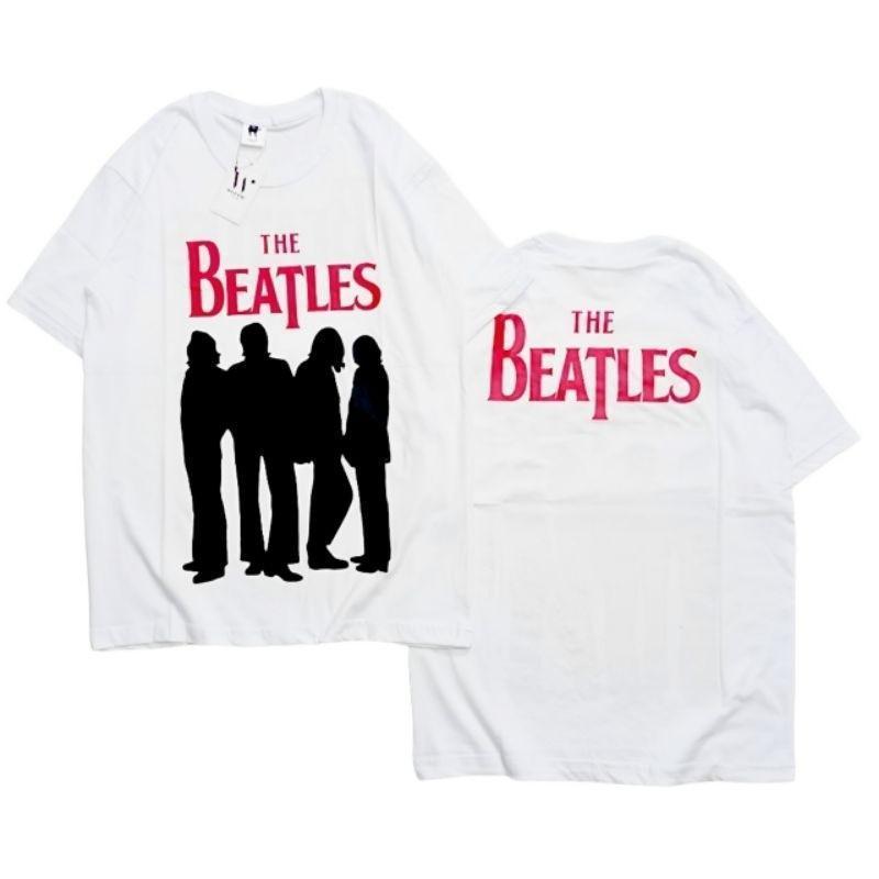 T shirt The Beatles Vintage Kaos Band  Kaos Band The Beatles Vintage Combed Oversize Pendek Putih