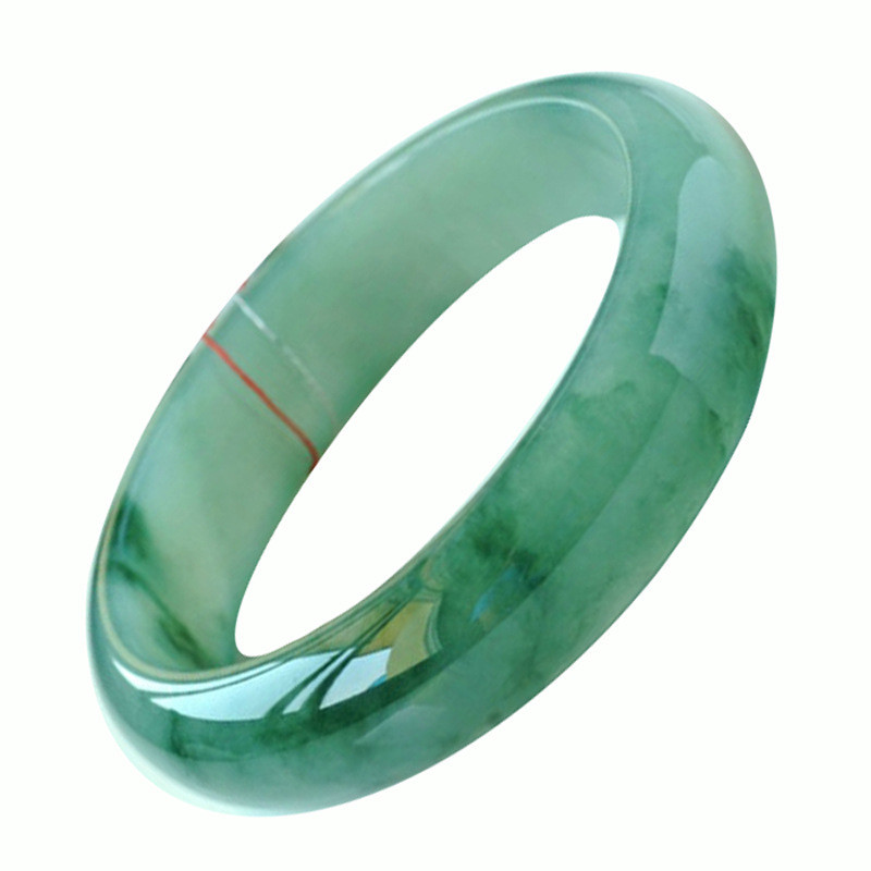 Gelang giok Myanmar untuk wanita jenis ice-waxy dengan motif bunga warna musim semi ungu hijau cerah