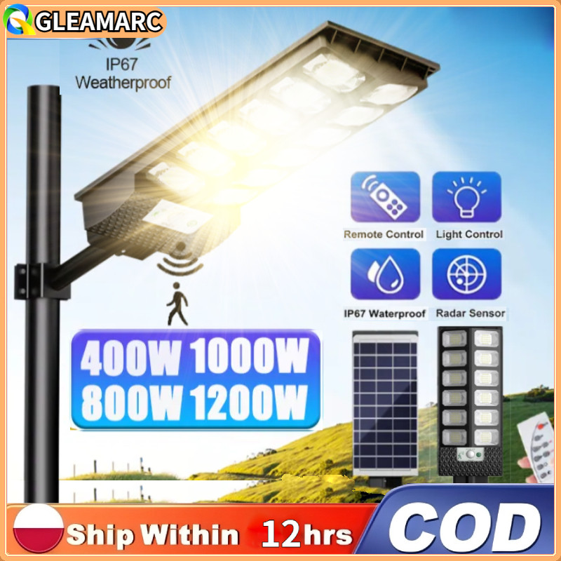 GLEAMARC Lampu Jalan Tenaga Surya 400W/800W/1000W/1200W IP67 Tahan Air Induksi Radar Lampu Taman Sol