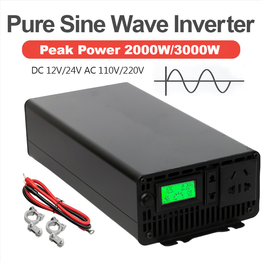 Inverter 12V 24V 48V 60V 72V ke AC 110V 220V 230V 2000W 3000W Gelombang Sinus Murni 50Hz 60Hz Invert
