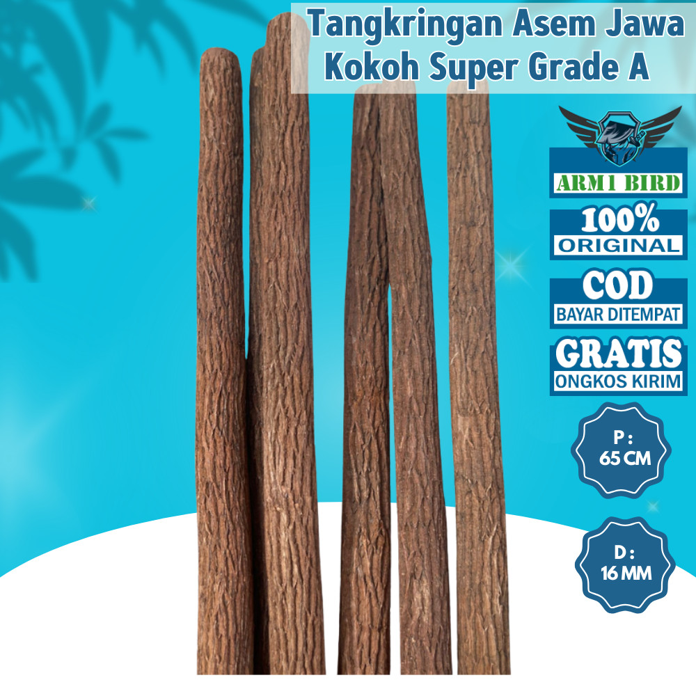 Tangkringan Burung Kayu Asem Jawa 65cm D14mm Tenggeran Murai Batu Kacer Tangkringan Sangkar