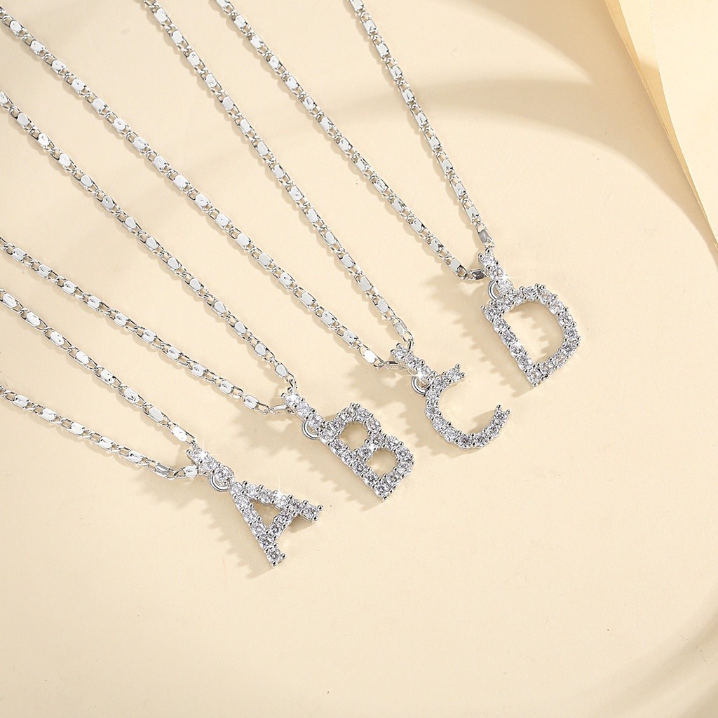 Lanme Jewelry Kalung Titanium Huruf Berlian Wanita Anti Karat Lapis Perak Mewah Huruf A-Z Liontin Pe