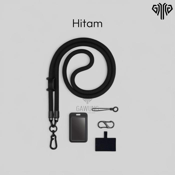 Best Seller GAWUNG Tali Gantungan Hana Kalung Hp Tebal Lanyard Leher Handphone HPKANA - Hitam