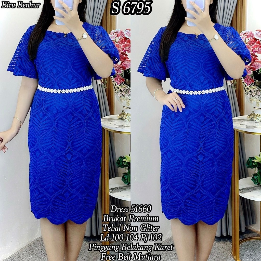 Dress Brokat LN fashion Daun Span tanpa Belt Mutiara Simple