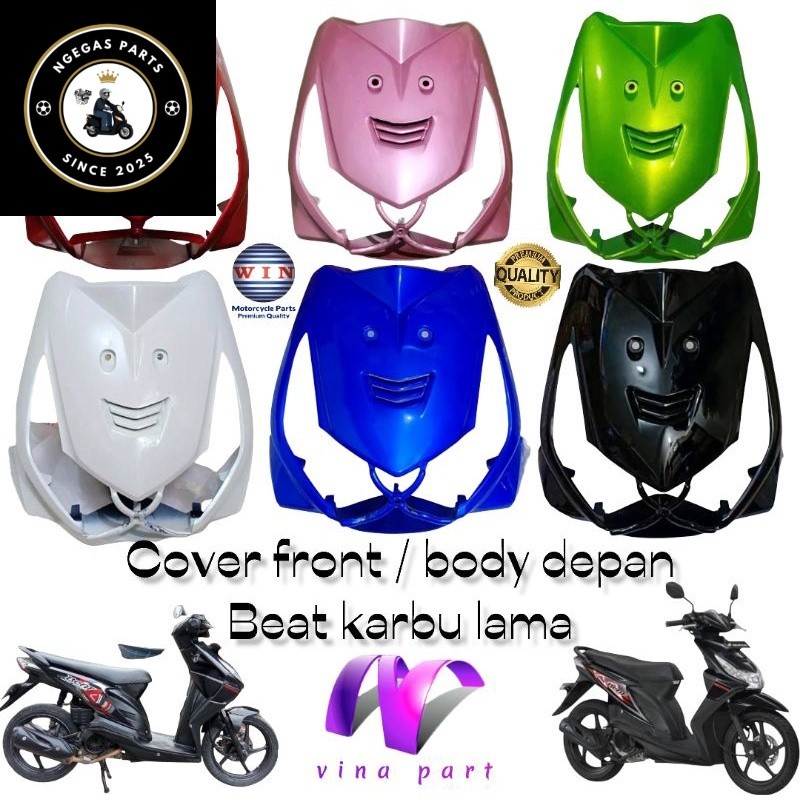 front panel tameng kap body depan Beat karbu kvy hitam putih hijau pink Merah marun biru tua merk wi