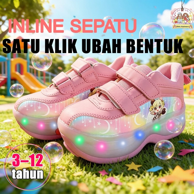 Sepatu roda anak perempuan roda 4 Sepatu roda anak perempuan  lampu LED  3 tahun