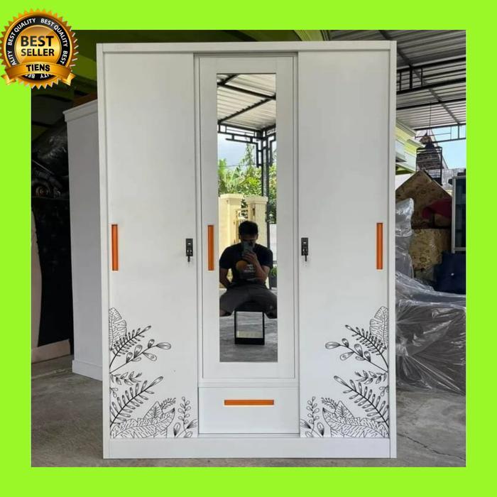 lemari baju besi 3 pintu sliding