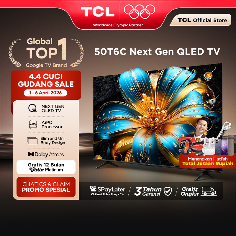 TCL Next Gen QLED 50 inch T6C - 4K Google TV - HVA Panel - HDR 10+ - Dolby Vision & Atmos - Google A