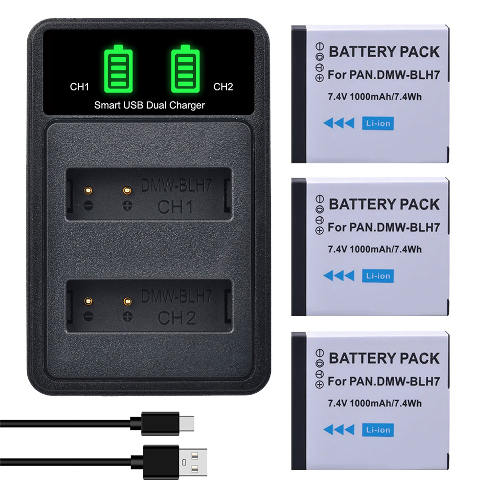 DMW-BLH7 DMW BLH7E BLH7PP Battery + LED Charger for onic Lumix DC-GX850, DMC LX10 LX15 GM1 GM1K GM1K