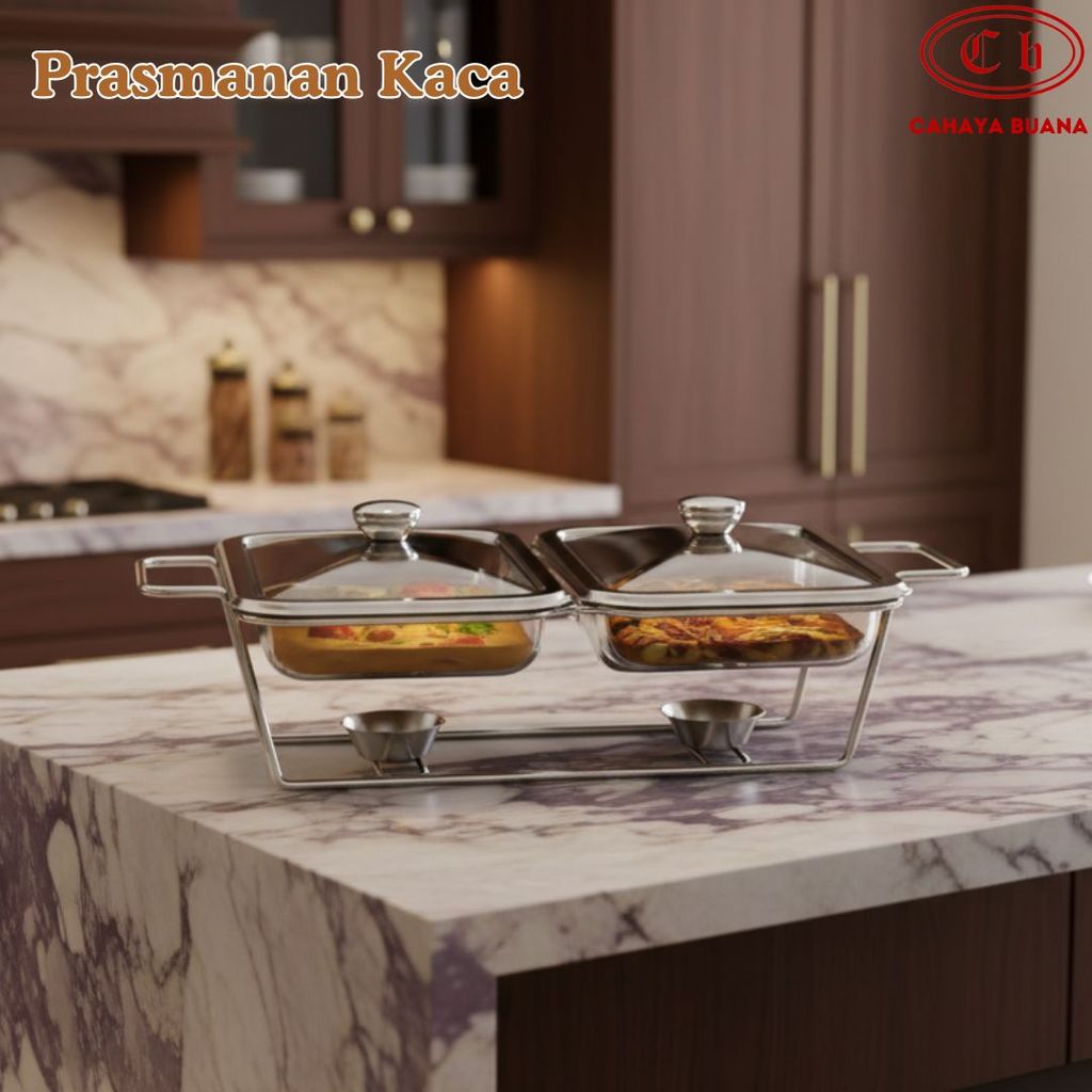 Prasmanan Kaca 2 in 1 / Prasmanan Tutup Stainless