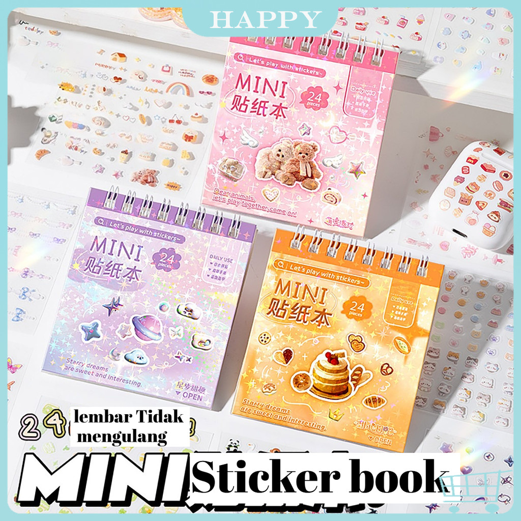 (COD) 24 lembar Mini Sticker Book, Sticker Buku, Sticker Murah, Sticker Pvc, Sticker Korea,Journal S