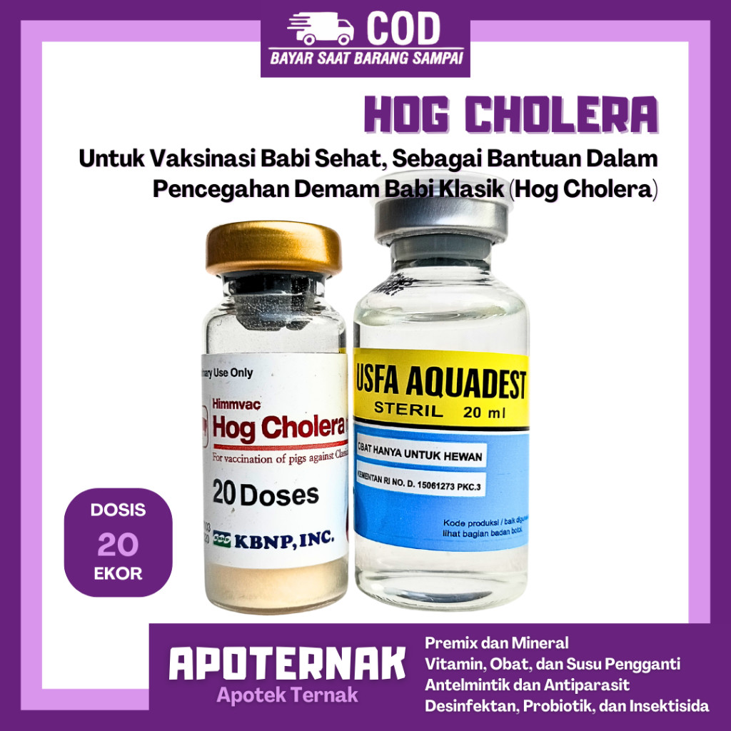 VAKSIN BABI HOG CHOLERA 20 DOSIS (1 BOTOL VAKSIN + 1 PELARUT) - Vaksin Kolera Babi untuk Pencegahan