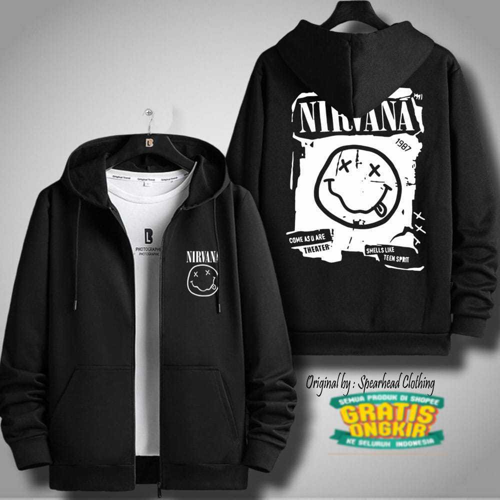JAKET ZIPPER HOODIE NIRVANA TEBAL 2 LAYER ORIGINAL DISTRO PREMIUM HUGH QUALITY/ Pakaian lainnya Terb