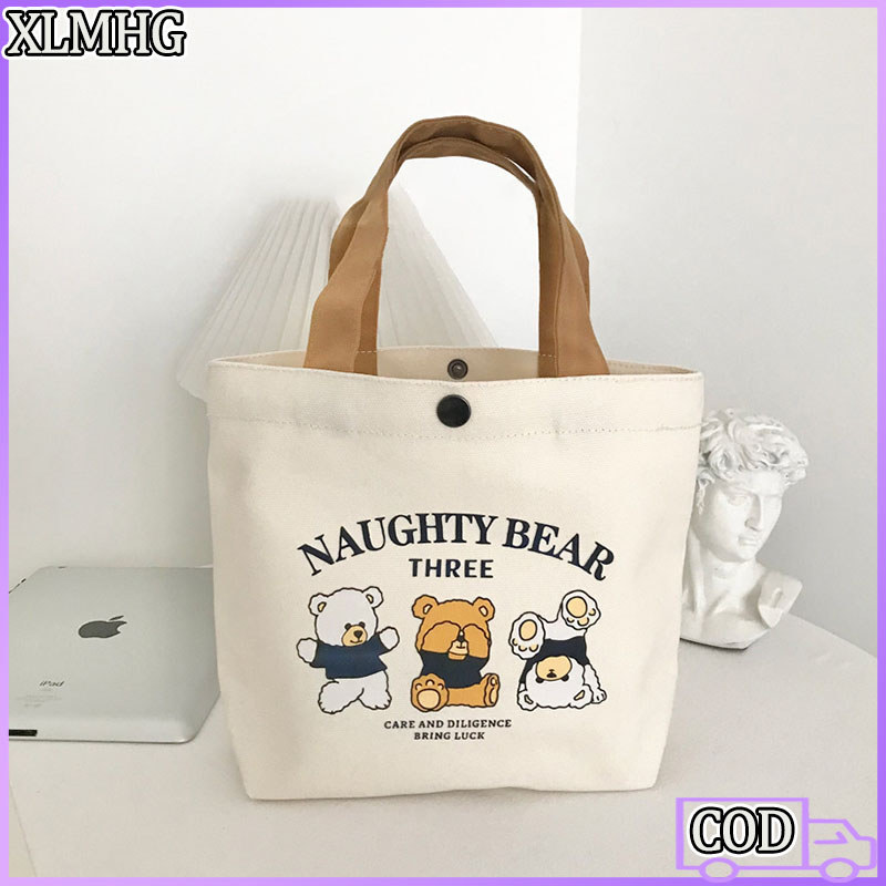 COD Ready Tas Kanvas Beruang Kecil /Anak Perempuan Karakter Lucu Hand bag/ Tas Bekal/Aesthetic Tas B