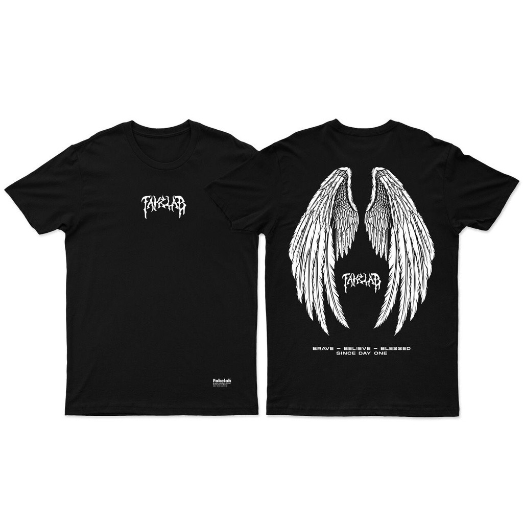 Fakelab Ts Wing Angel Black / Kaos Sayap Malaikat  / Tshirt Hitam